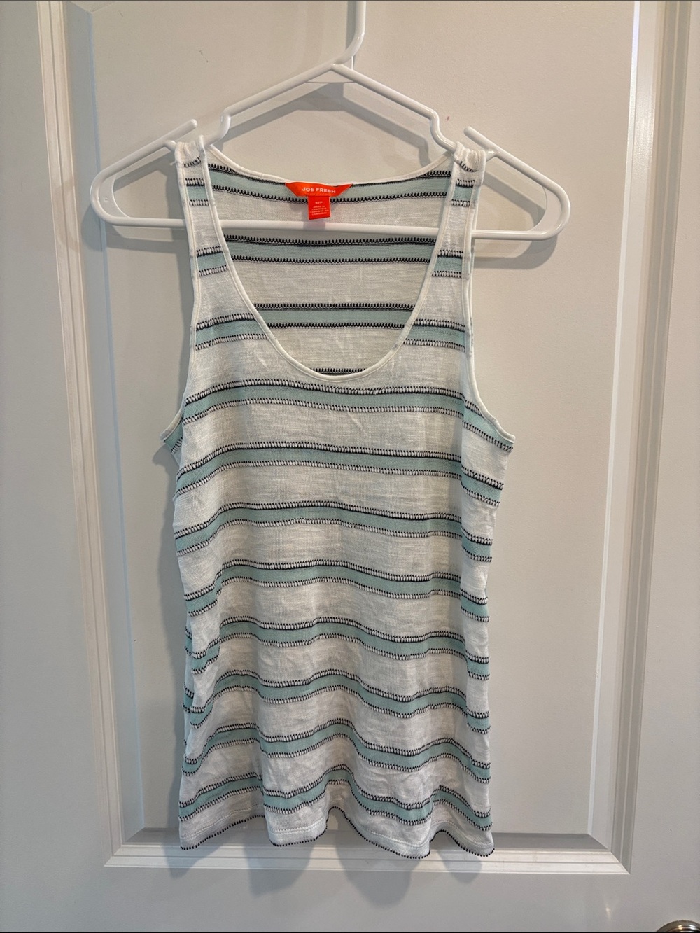 Joe Fresh White Tank with Teal and Black Stripes